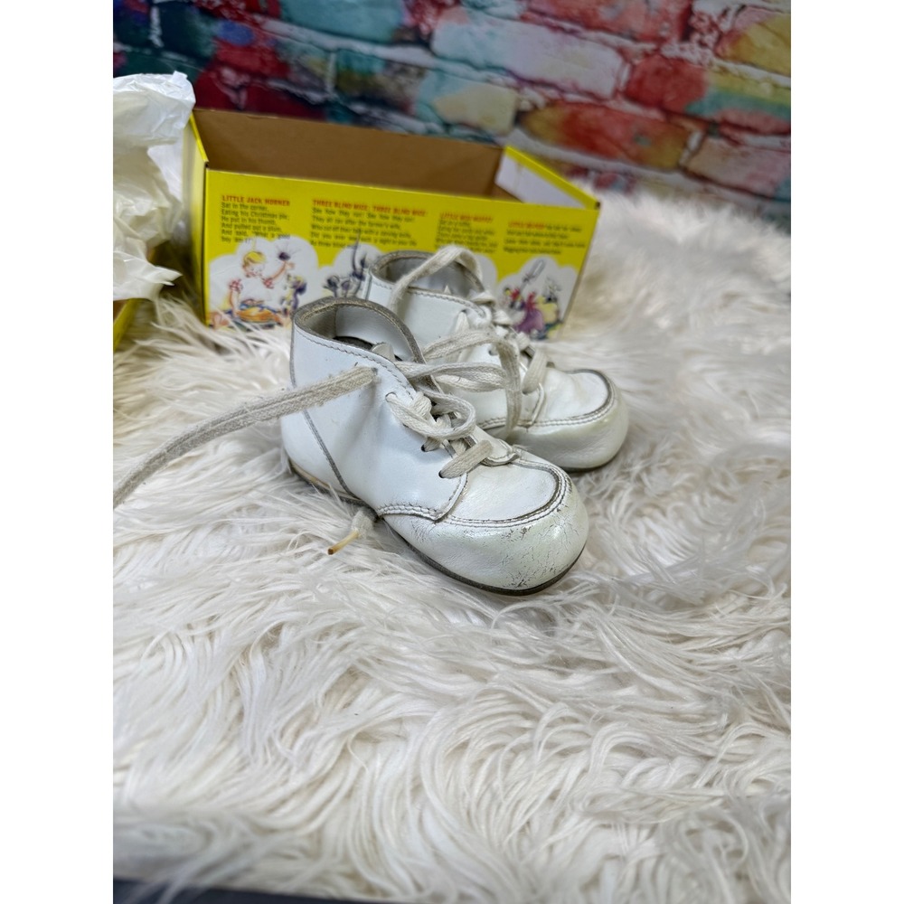 Vintage Mother Goose Banby/Toddler Shoes White Leather High Top Original Box